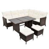 4 Piece Garden Lounge Set with Cushions Poly Rattan Brown - Front View