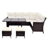 4 Piece Garden Lounge Set with Cushions Poly Rattan Brown - Top-Down View