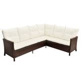 4 Piece Garden Lounge Set with Cushions Poly Rattan Brown - Rear View