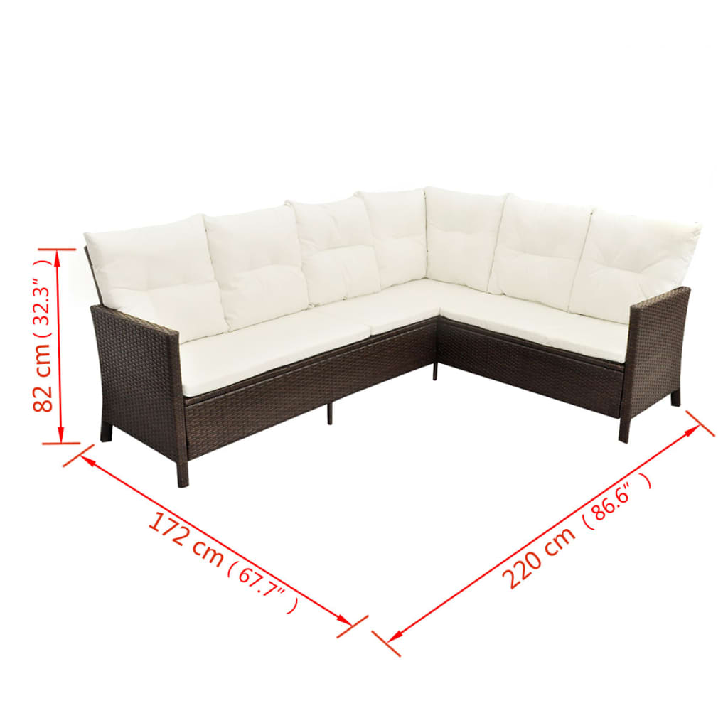 4 Piece Garden Lounge Set with Cushions Poly Rattan Brown