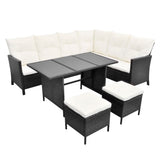 4 Piece Garden Lounge Set with Cushions Poly Rattan Black - Front View