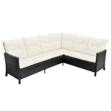 4 Piece Garden Lounge Set with Cushions Poly Rattan Black - Rear View