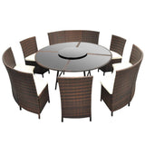 7 Piece Outdoor Dining Set with Cushions Poly Rattan Brown - Front View