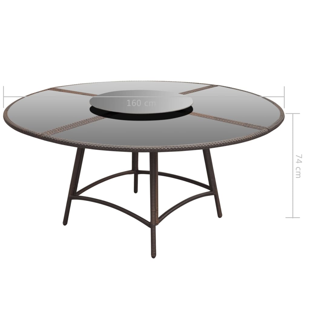 7 Piece Outdoor Dining Set with Cushions Poly Rattan Brown