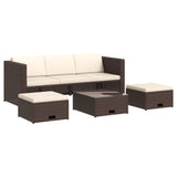 4 Piece Garden Lounge Set with Cushions Poly Rattan Brown - Front View