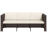 4 Piece Garden Lounge Set with Cushions Poly Rattan Brown - Rear View