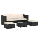 4 Piece Garden Lounge Set with Cushions Poly Rattan Black - Front View