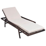 Sun Lounger with Cushion Poly Rattan Brown - Side View