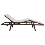 Sun Lounger with Cushion Poly Rattan Brown - Rear View