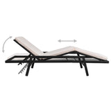 Sun Lounger with Cushion Poly Rattan Black - 45-Degree Angle