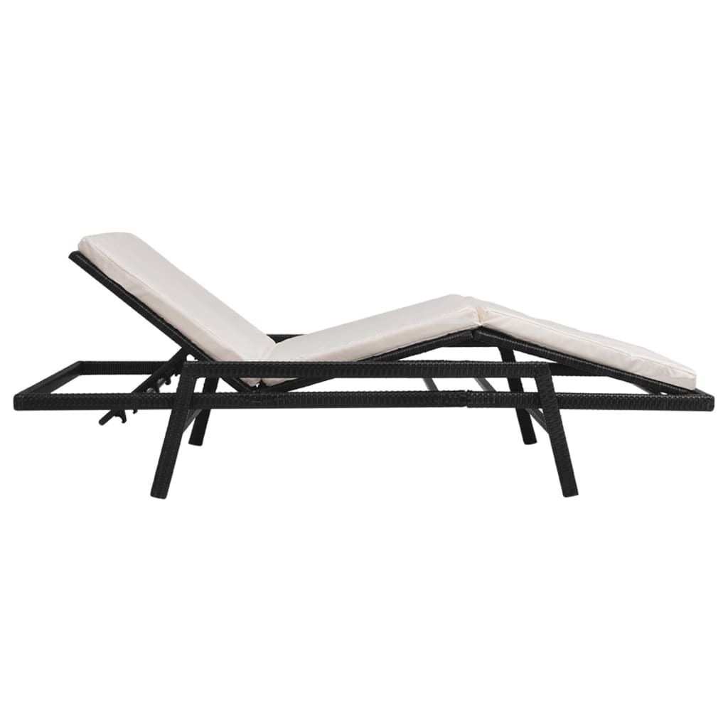 Sun Lounger with Cushion Poly Rattan Black