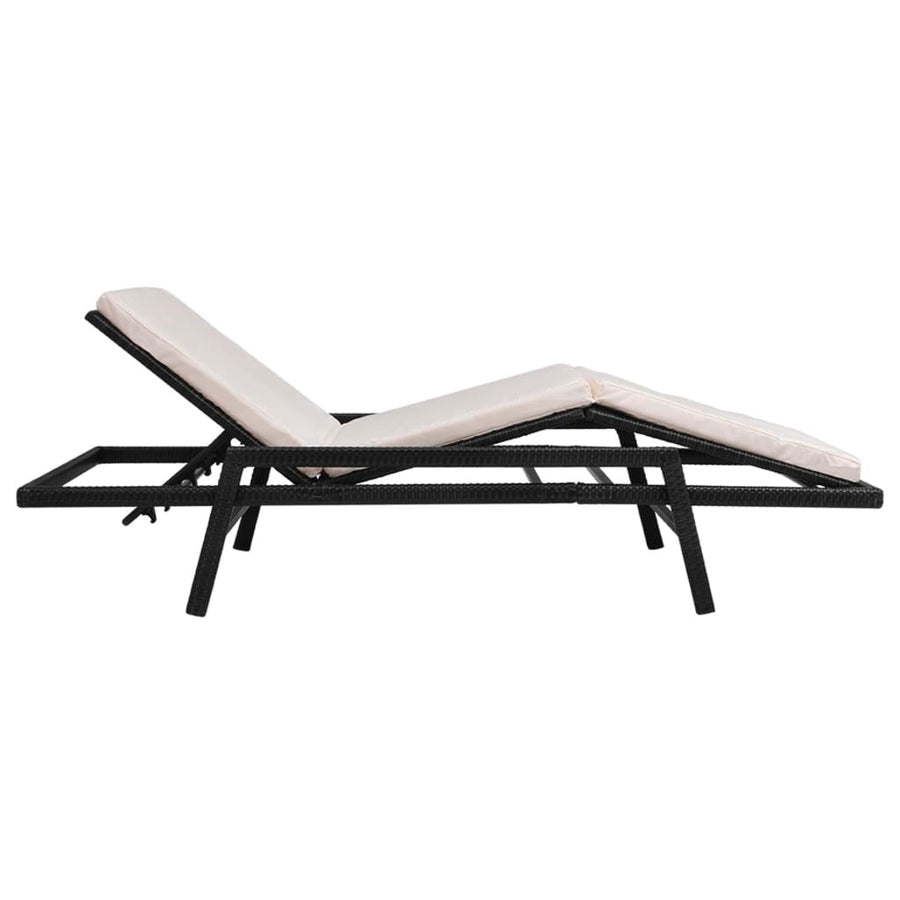 Sun Lounger with Cushion Poly Rattan Black