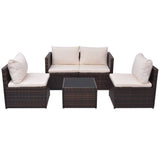 5 Piece Garden Lounge Set with Cushions Poly Rattan Brown - Front View