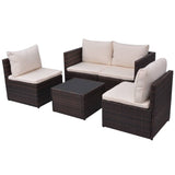 5 Piece Garden Lounge Set with Cushions Poly Rattan Brown - Side View