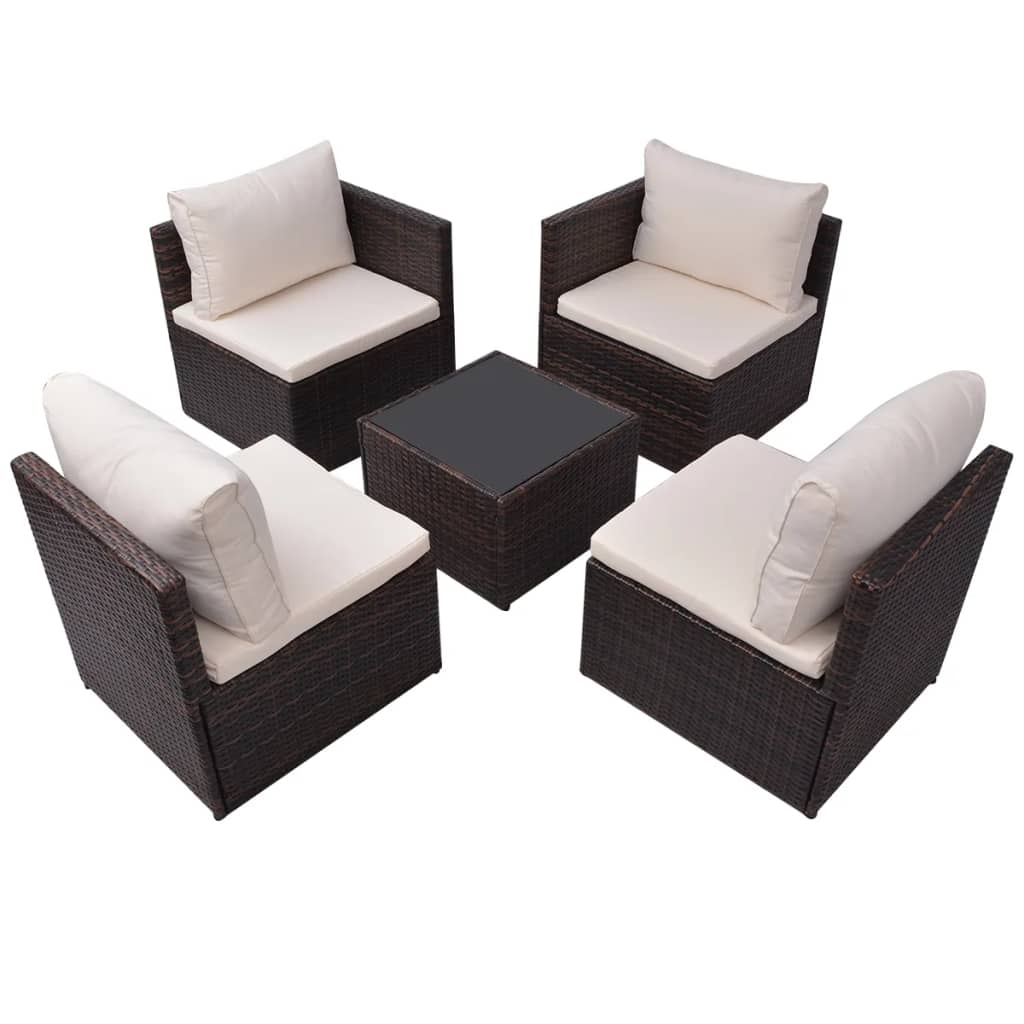 5 Piece Garden Lounge Set with Cushions Poly Rattan Brown
