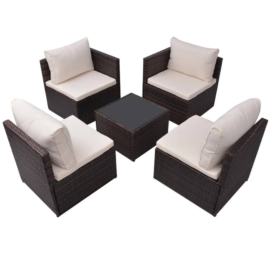 5 Piece Garden Lounge Set with Cushions Poly Rattan Brown