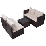 5 Piece Garden Lounge Set with Cushions Poly Rattan Brown - 45-Degree Angle