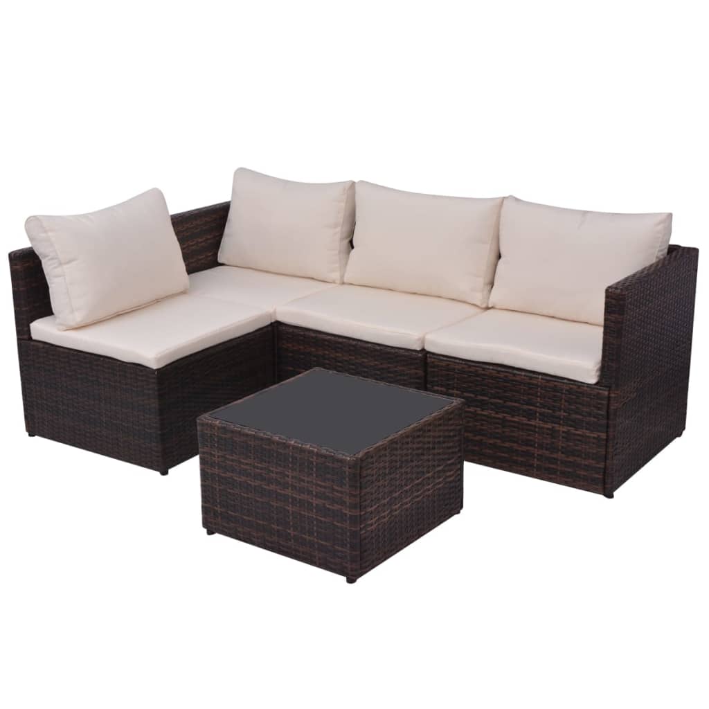 5 Piece Garden Lounge Set with Cushions Poly Rattan Brown