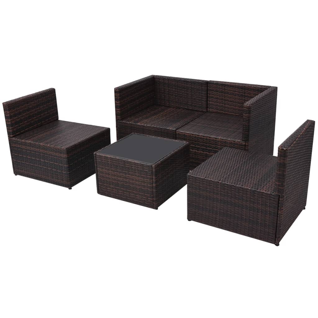 5 Piece Garden Lounge Set with Cushions Poly Rattan Brown
