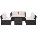 5 Piece Garden Lounge Set with Cushions Poly Rattan Black - Front View