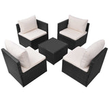5 Piece Garden Lounge Set with Cushions Poly Rattan Black - Top-Down View