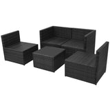 5 Piece Garden Lounge Set with Cushions Poly Rattan Black - Close-Up Angle