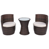 3 Piece Bistro Set with Cushions Poly Rattan Brown