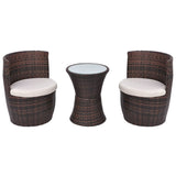 3 Piece Bistro Set with Cushions Poly Rattan Brown - Front View