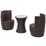 3 Piece Bistro Set with Cushions Poly Rattan Brown - Top-Down View