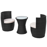 3 Piece Bistro Set with Cushions Poly Rattan Black - Side View