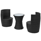 3 Piece Bistro Set with Cushions Poly Rattan Black - Top-Down View