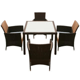 5 Piece Outdoor Dining Set with Cushions Poly Rattan Brown