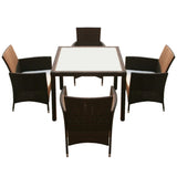 5 Piece Outdoor Dining Set with Cushions Poly Rattan Brown - Side View