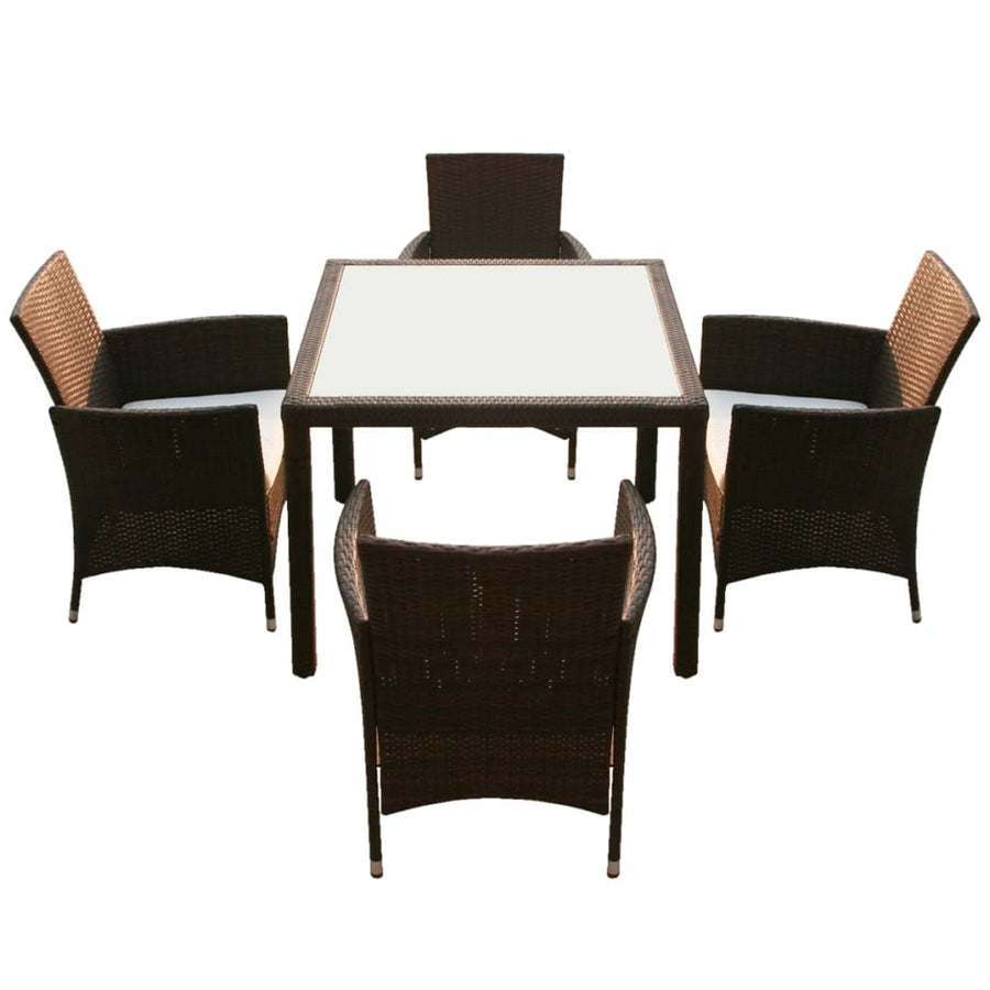 5 Piece Outdoor Dining Set with Cushions Poly Rattan Brown
