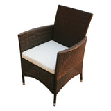 5 Piece Outdoor Dining Set with Cushions Poly Rattan Brown - Close-Up Angle