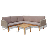 4 Piece Garden Lounge Set with Cushions Poly Rattan Grey - Front View