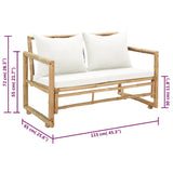 2 Seater Garden Sofa with Cushions Bamboo - Low Angle