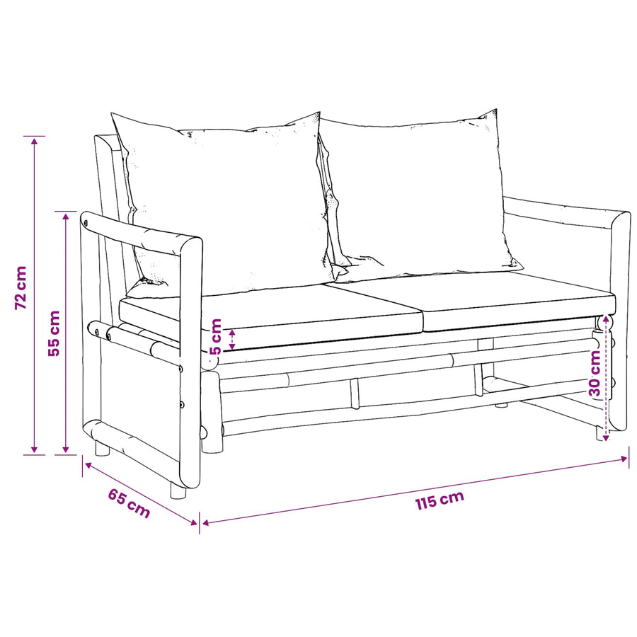 2 Seater Garden Sofa with Cushions Bamboo