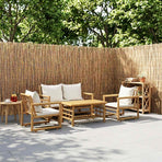 4 Piece Garden Lounge Set with Cushions Bamboo
