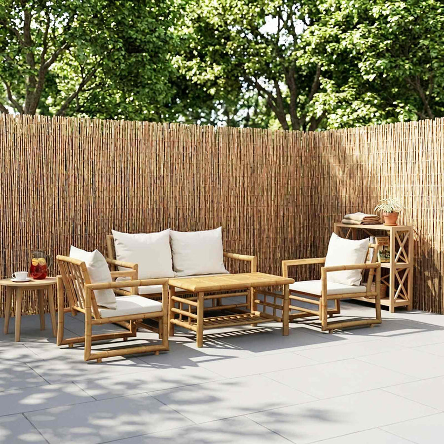 4 Piece Garden Lounge Set with Cushions Bamboo
