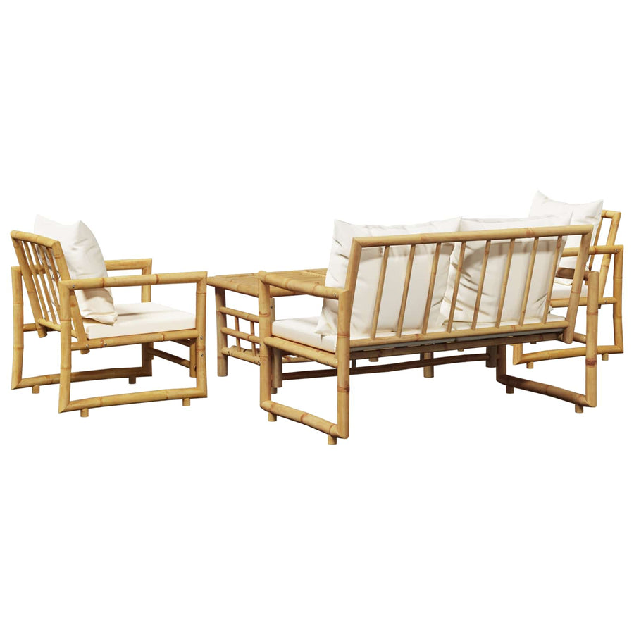 4 Piece Garden Lounge Set with Cushions Bamboo