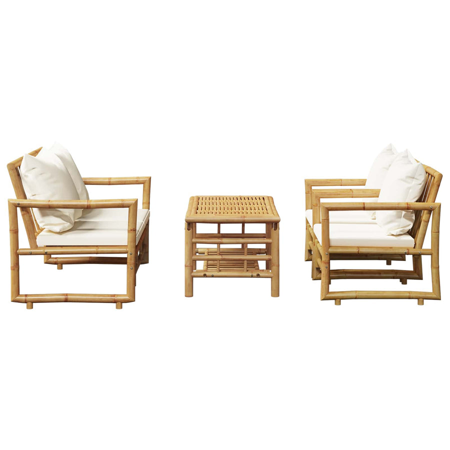 4 Piece Garden Lounge Set with Cushions Bamboo