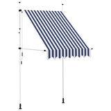 Manual Retractable Awning 150 cm Blue and White Stripes - Front View