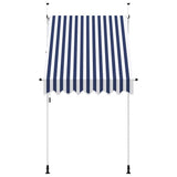 Manual Retractable Awning 150 cm Blue and White Stripes - Side View