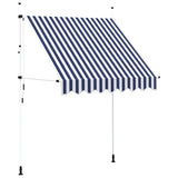 Manual Retractable Awning 200 cm Blue and White Stripes - Front View