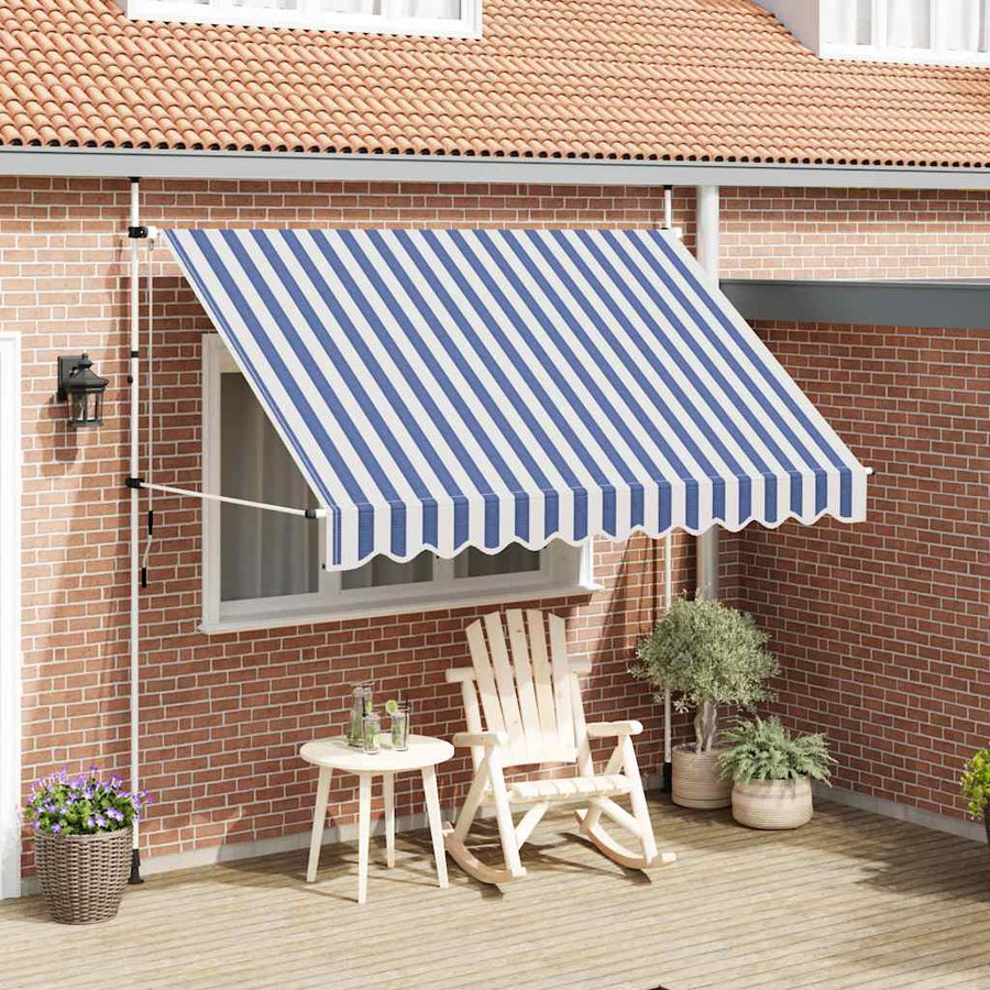Manual Retractable Awning 300 cm Blue and White Stripes