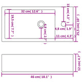 Basin with Faucet Hole Rectangular Ceramic White 46x25.5x12 cm - Rear View