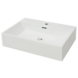 Basin with Faucet Hole Ceramic White 60.5x42.5x14.5 cm - Front View
