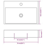 Basin with Faucet Hole Ceramic White 76x42.5x14.5 cm - Rear View