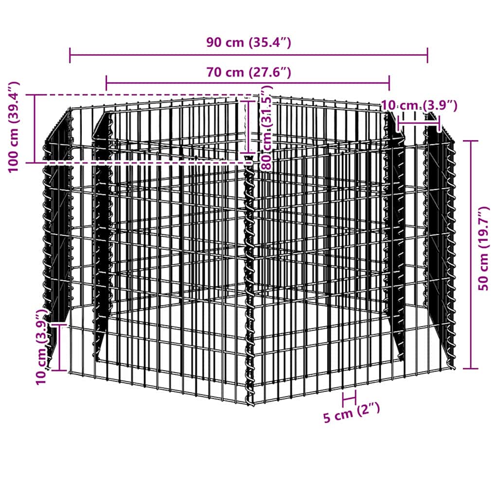 Hexagonal Gabion Raised Bed 100x90x50 cm
